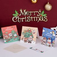 Merry Christmas Cards 3D Pop UP TreeCards Cute Cartoon Blessing Postcard for Christmas New Year Gifts Xmas Greeting Cards