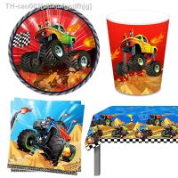 ◇ Monster Truck Birthday Party Supplies Plate Napkin Cup Disposable Tablecloth Boy Monster Trucks Birthday Banner Party Decoration