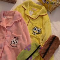 bjh□✲  Squarepants Anime Loungewear Couple and Cotton Long-Sleeved