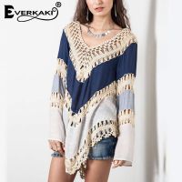 Everkaki Boho Hollow Out Patchwork Blouses Women Shirts Plus Size Long Sleeve Loose Bohemian Tops Blouse Female 2020 Spring New