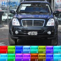 ไฟหน้า Rgb หลายสีแอลอีดีดวงตานางฟ้าแหวนเฮโล Drl Rf รีโมทคอนโทรลสำหรับ Ssangyong Rexton 2006 2011อุปกรณ์เสริม