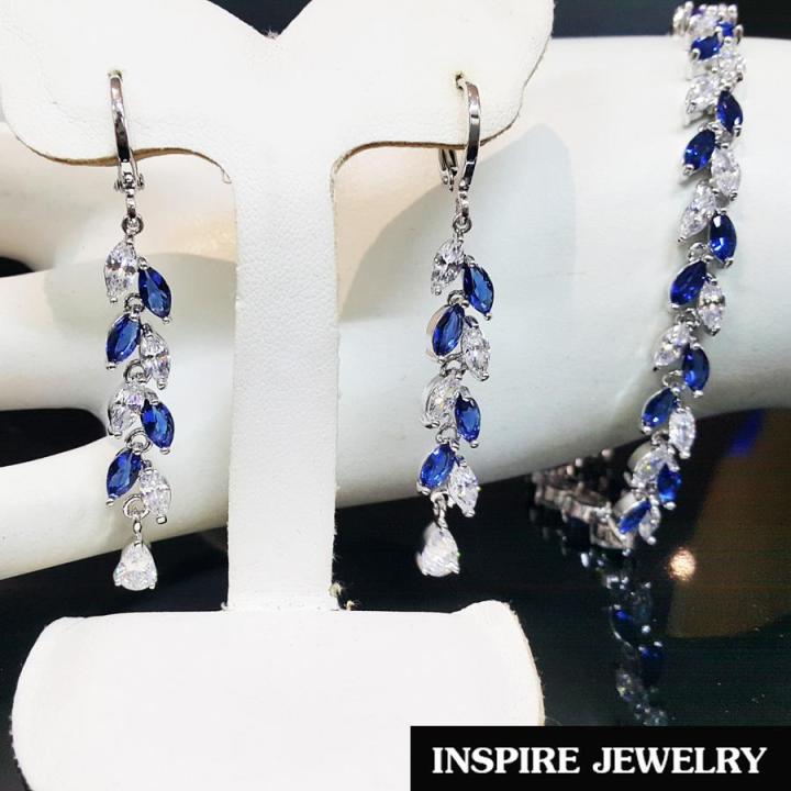 inspire-jewelry-ชุดเซ็ทสร้อยคอไพลินสร้อยข้อไมือ-พร้อมต่างหู-แฟชั้นอินเทรนชั้นนำ-งานจิวเวลลี่แบบร้านเพชร-งานเกรดพรีเมี่ยม-ดีไซด์ด้วยเพชรสวิส