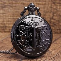 ⌚♟ Hanging watch black row directing mechanical pocket watch carved hollow flip high-end fashion retro nostalgic flower vine