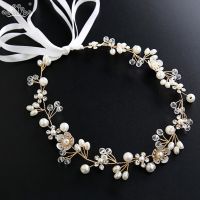 Elegant Bridal Wedding Hair Accessories Crystal Pearl Flower Girl Headband Ribbon Headpiece Hair Jewelry Accessories