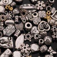 75-90pcs Mixed Size Nickel Free Silver Tone Leaf Rose Alloy Metal Loose Spacer Beads Diy Wholesale Supplies For Jewelry Making