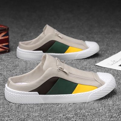 ▦✿ Half slippers mens summer thin breathable canvas shoes Korean version of the trend of casual mens shoes a pedal no heel lazy shoes