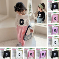 QINN Baby Kids Girls Autumn Spring T-shirt Cotton White Pink Black Long Sleeves Korean Style Tshirt Tops Tees Child Casual Wear Clothes Outfits For 0-10 Years