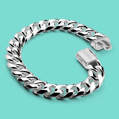 100% 925 Silver Bracelet Mens Classic 10MM Cuban Chain Hip Hop Rock Style Accessories Fine Jewelry Safety Buckle With Giftbox