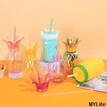 New style PET 500ml plastic pineapple juice bottle with straw for party