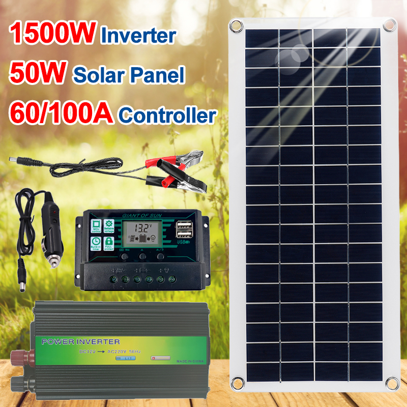AC220V 1500W 18V20W Protection LCD Controller+Inverter+Solar System Kit 