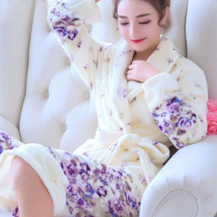 xiaoli-clothing-ผู้หญิงขนแกะ-nightgown-เสื้อคลุมฤดูหนาวที่อบอุ่นปะการังหนากำมะหยี่ชุดนอนชุดนอนชุดนอนกิโมโนโรงแรมเสื้อคลุมอาบน้ำ-homewear