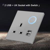 UK Standard 3 Pin Acrylic 13A USB Socket With Switch 220V Ultra thin Panel LED Wall Power Electri Sokcet