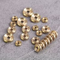 30pcs Flat Round Rondelle 6mm 8mm 10mm Solid Brass Metal Light Gold Color Loose Spacer Beads lot for Jewelry Making Findings Cables