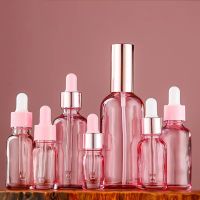 ♟ Perfume Bottles Refillable 5ml-100ml Rose Lid Pink Glass Aromatherapy Liquid for Essential Massage Oil Pipette Mist Spray Bottle