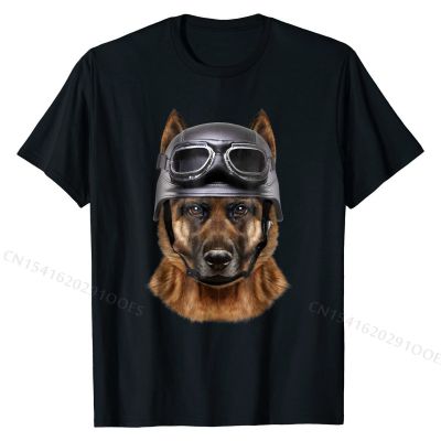 German Shepherd Dog, Biker in Motorcycle Helmet, T-Shirt Cotton Male Tops Tees Summer T Shirts Custom Discount