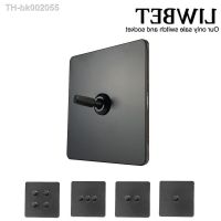 ❒☽ LIWBET All Black 1 Gang / 2 Gang / 3 Gang / 4 Gang 2 Way Wall Switch And Stainless Steel Panel Light Switch And Wall Socket