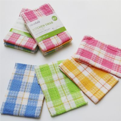 4Pcs 35x40cm Classical Plaid Absorbent Kitchen Dish Towels Non-Stick Oil Wipes Scouring Pad Cotton Cleaning Cloth