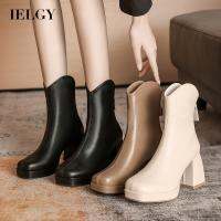 IELGY  ผู้หญิงสไตล์เกาหลีแพลตฟอร์มกลับซิปหนา Soled Martin Boots