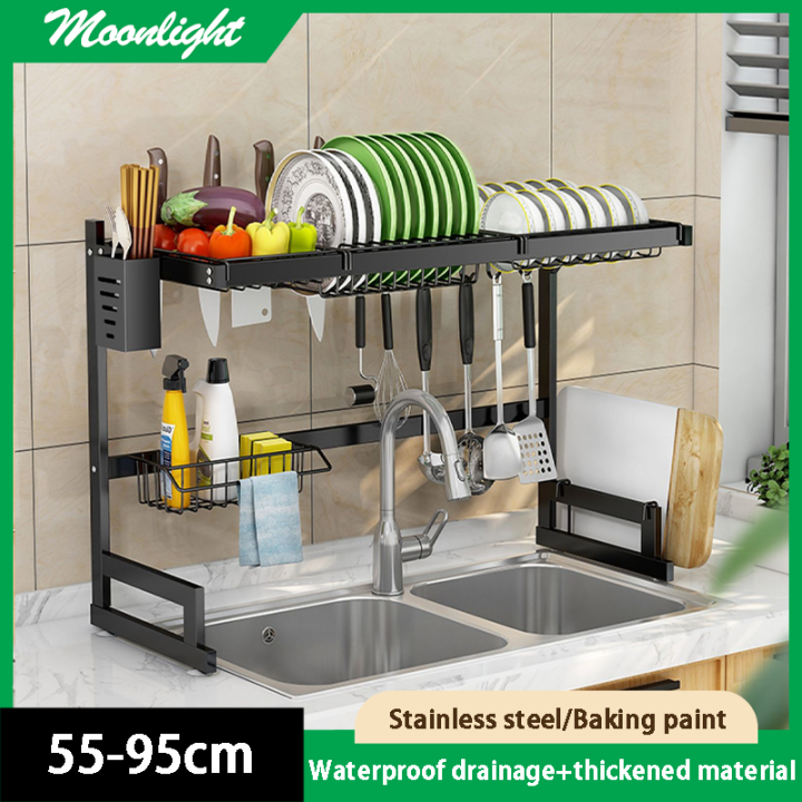 Kitchen Stainless Steel Sink Drain Rack Kitchen Shelf DIY Dishes Cutlery  Dry Drain Layer Storage Rack Pantry Dish Drying Rack