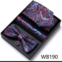 100 Silk Mens Bow Tie Set for Men Purple Solid Gold Floral Bowtie Pocket Squre Cufflinks Set Fashion Necktie in gift box