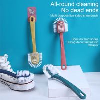 1pcs Portable Shoes Cleaning Brush 5 Sides with Long Handle Shoe Cleaner for Home Bathroom Toilet Washing Wash Brush Home Shoes Accessories