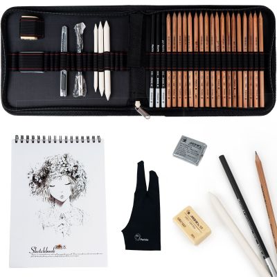 29 ชิ้นชุดดินสอร่างมืออาชีพชุดวาดภาพร่าง + หนังสือร่าง + ถุงมือสำหรับจิตรกรโรงเรียนนักเรียนอุปกรณ์ศิลปะ