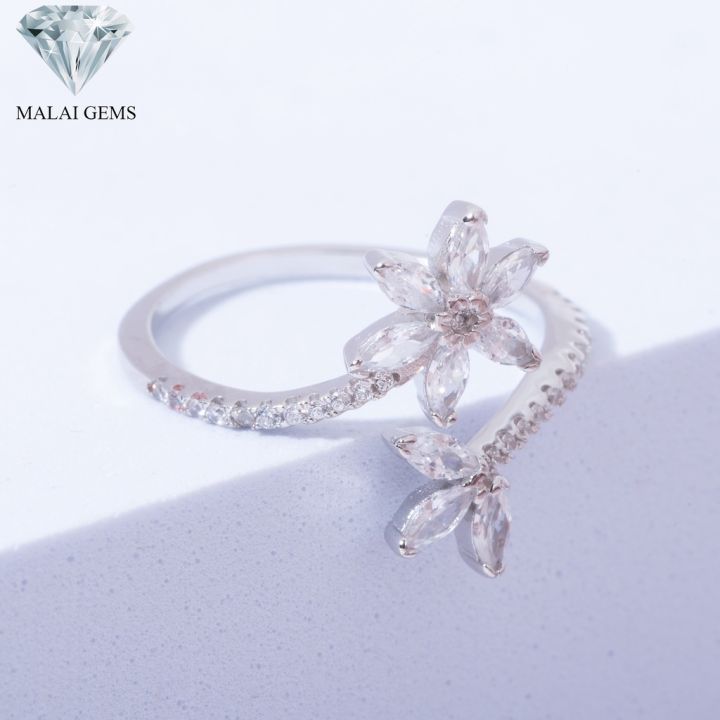 malai-gems-แหวนเพชร-แหวนดอกไม้-เงินแท้-925-เคลือบทองคำขาว-ประดับเพชรสวิส-cz-รุ่น-221-r20400-แถมกล่อง