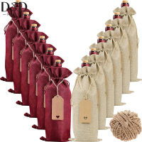 12Pcs Burlap Wine Bags Wine Gift Bags for Christmas Wedding Birthday Multicolor Wine Bottle Bags with Drawstrings Tags&amp;Ropes