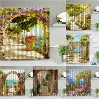 【hot】❄  Landscape Shower Curtain Set Polyester Ancient Arch With View The Sea And Pier Scenery