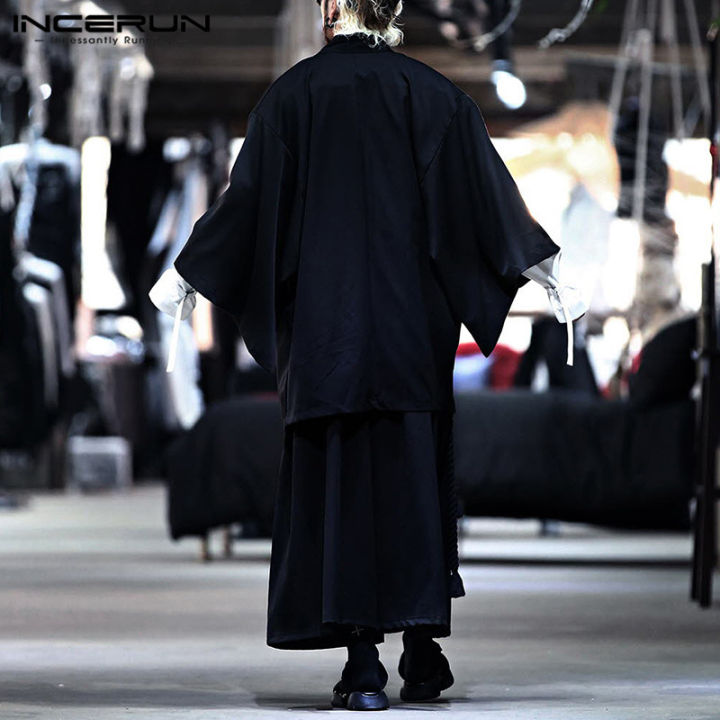 western-style-incerunญี่ปุ่นบุรุษกิโมโนผ้าฝ้ายสำหรับเด็กคาร์ดิแกนแจ็คเก็ตยูกาตะเสื้อเสื้อยืดท็อปส์สีดำ