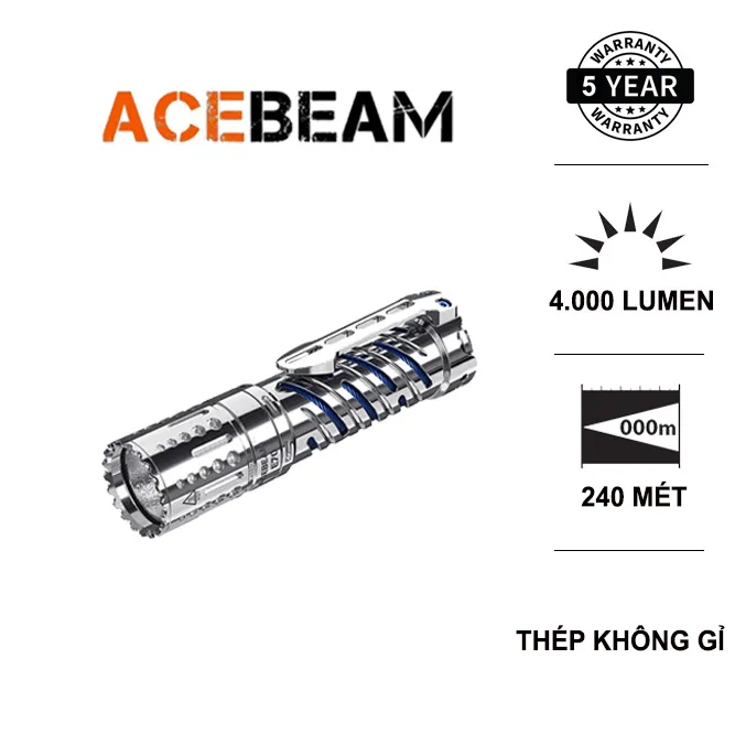 Đèn Pin Siêu Sáng ACEBEAM STAINLESS STEEL E70 Sáng 4000 Lumen Chiếu Xa ...