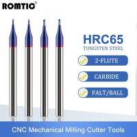 ROMTIC HRC65 2F ทังสเตนเหล็กคาร์ไบด์เส้นผ่านศูนย์กลางไมโครนาโนเคลือบแบนด้านล่าง / ลูกเอ็นมิลตัด CNC เครื่องมือกัดเครื่องกล