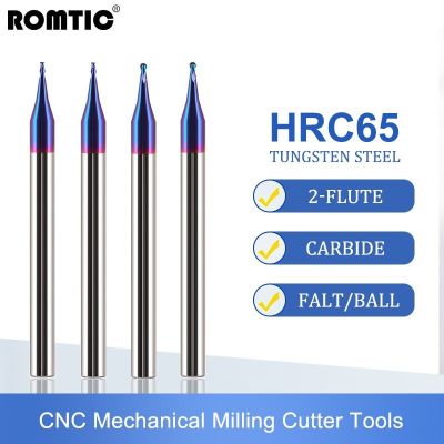 ROMTIC HRC65 2F ทังสเตนเหล็กคาร์ไบด์เส้นผ่านศูนย์กลางไมโครนาโนเคลือบแบนด้านล่าง / ลูกเอ็นมิลตัด CNC เครื่องมือกัดเครื่องกล