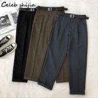 SHIJIA High Waisted Harm Pants Woman with Belt High Gray Brown Chic Trousers Female Korean Bottom Business Streetwear Pant Mom