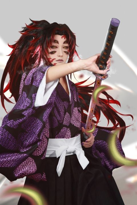 Anime Demon Slayer Kokushibou Cosplay Costume Men Purple Kimono