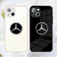 【เคสโทรศัพท์ Qiqi 】ฝาครอบแก้วเหลวสีดำสีขาวอ่อนสำหรับ Mercedes Benz เคสโทรศัพท์สำหรับ iPhone 14 Pro Max 11 12 13 Mini X XR XS Plus