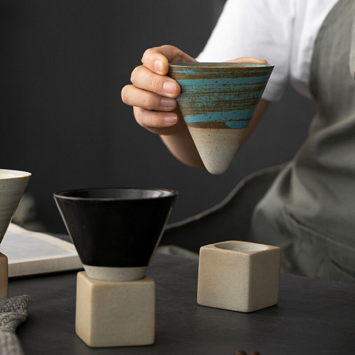 ถ้วยเอสเพรสโซ่เซรามิกสุดสร้างสรรค์ถ้วยชาเคลือบมือวาดลายถ้วยน้ำส่วนตัวเซรามิกเนื้อหยาบพร้อมฐาน9201