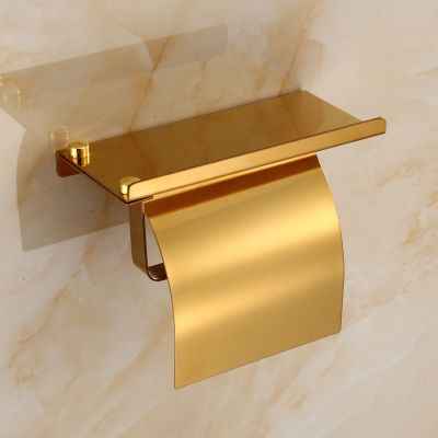 ☽卍❁ Rose Gold Stainless Steel Paper Paper Holder Bathroom Accessories Wall Mount Tissue rack with Phone Shelf Bathroom Fixture
