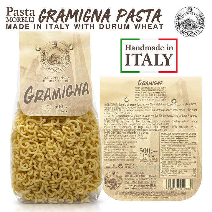 morelli-gramigna-pasta-with-durum-wheat-semolina-มอเรลลี่-พาสต้าเส้นกรามิญญ่า-500g