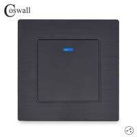 Coswall 1 Gang 2 Way On / Off Wall Light Switch Switched LED Indicator Pass Through Switch Knight Black Aluminum Metal Frame