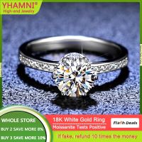 YHAMNI แหวนเพชรกะรัต1กะรัตผู้หญิง18K สายคาดหมั้นแหวนแต่งงานสีทองเพชรโมอิสพร้อมใบรับรองแบบตอบได้