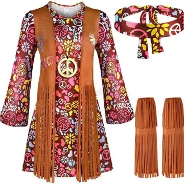 Cosplay Vintage Peace Love Hippie Costume For Adult Women Man