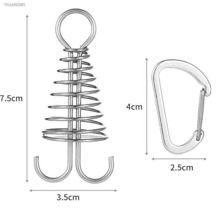 5pcs-outdoor-deck-pegs-camping-spiral-shaped-spring-tent-board-peg-with-carabiner-hook-camp-equipment-outdoor-tent-accessories