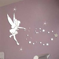 Fairy Wall Mirror Acrylic Mirrored Decorative Tinker Bell Wall Stickers  Living Room Bedroom 3D Mirror Wall Sticker Home Decor Tapestries Hangings