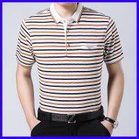 Fat dad summer men lapel half sleeve T-shirt pocket big yards older really mercerized cotton short sleeve T-shirt