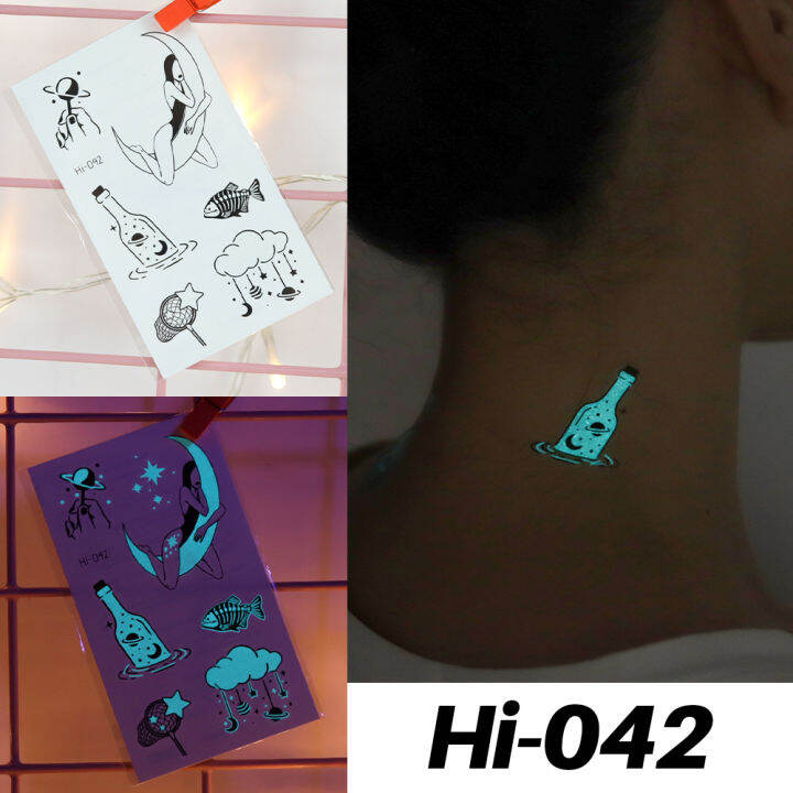 cw-y-blue-luminous-tattoo-heart-moon-rose-transferable-waterproof-temporary-tattoo-face-sticker-men-women-body-art-glow-tattoos