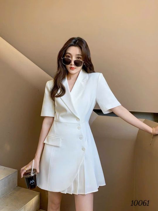 Đầm cổ vest chiết eo cài một hàng nút thời trang mùa hè 2022 xinh xắn dành  cho nữ  Shopee Việt Nam