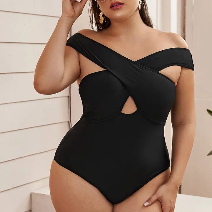 Swimsuit Outfit for Women High Waist Black One-piece Swimsuit with Bra and  Enlarged Swimsuit European and American Oversize Women's Swimsuit | Lazada  PH