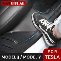 Car Rear Door Sill Protector For Tesla Model Y 2022 Leather Rear Seat Anti-dirty Mat Anti Kick Pad Model Y Car Accessories 2023 Cables