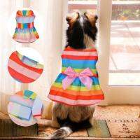 Puppy Dress Bow-knot Decor Round Neck Apparel Two-legged Pet Skirt for Summer Dresses